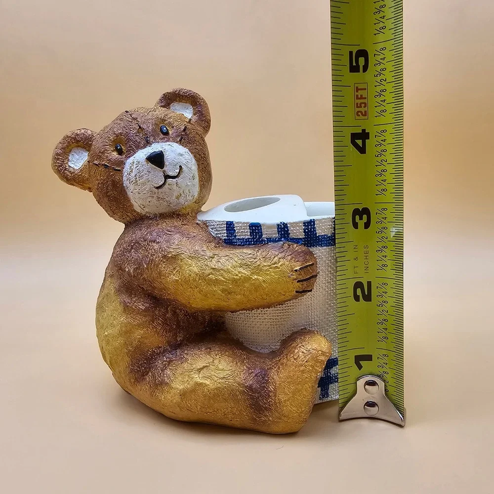 Adorable Cuddle Bear Toothbrush Holder Blue White Check Teddy Bathroom Organizer